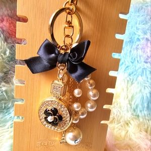 Black and White Rhinestone and Pearl Bag Charm